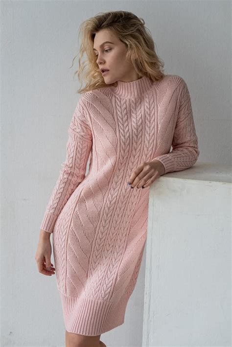 Pink Sweater Dress Long Knit Sweater Women Plus Size Clothing Bohemian Clothing Oversized