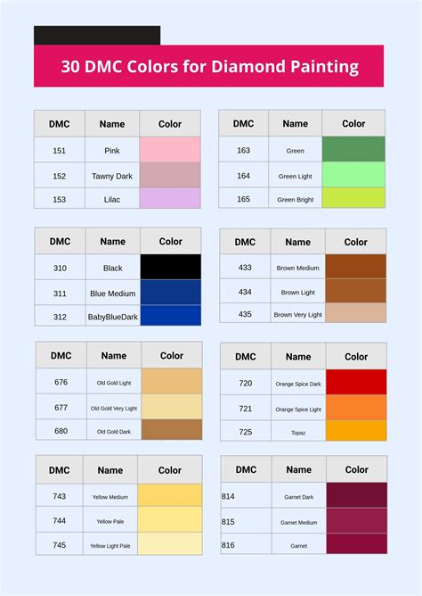 Free printable diamond dotz color chart