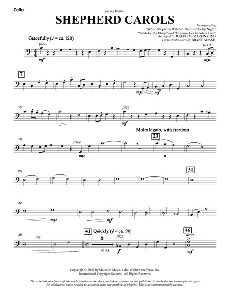 shepherd carols cello sheet music joseph m martin choir instrumental pak