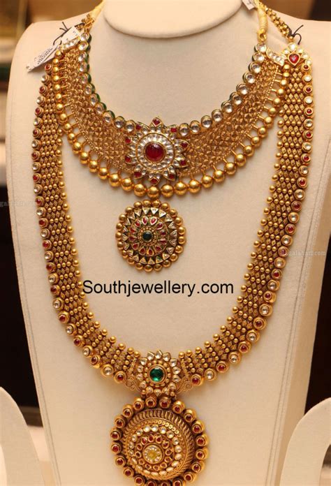 Antique Gold Necklace And Haram Set Indian Jewellery Designs