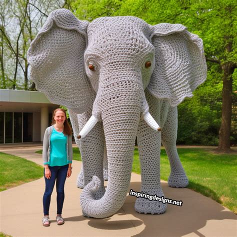 Giant Life Size Crochet Animals Including A Crochet Elephant