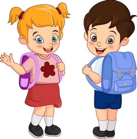 Happy School Boy And Girl With Backpack 5112538 Vector Art At Vecteezy