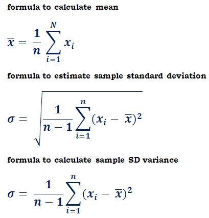 To calculate the sample standard deviation, use formulas in. formulas to estimate sample standard deviation ...
