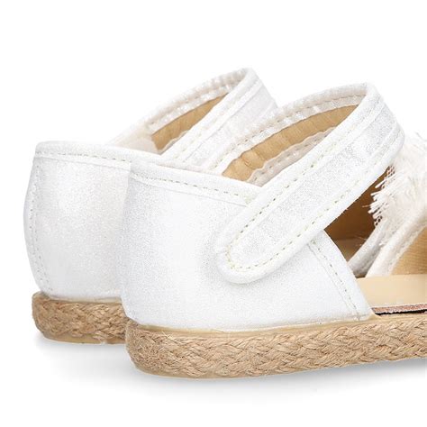 Metal White Canvas Espadrille Shoes With Flower Design And Hook And