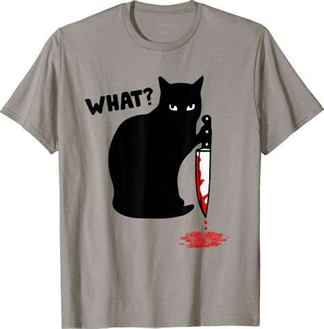 Cat What Funny Black Cat Shirt Murderous Cat With Knife T Shirt Uk Clothing
