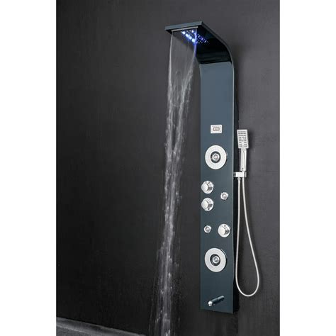 akdy 63 rainfall waterfall black stainless steel multi function bathroom shower panel system w
