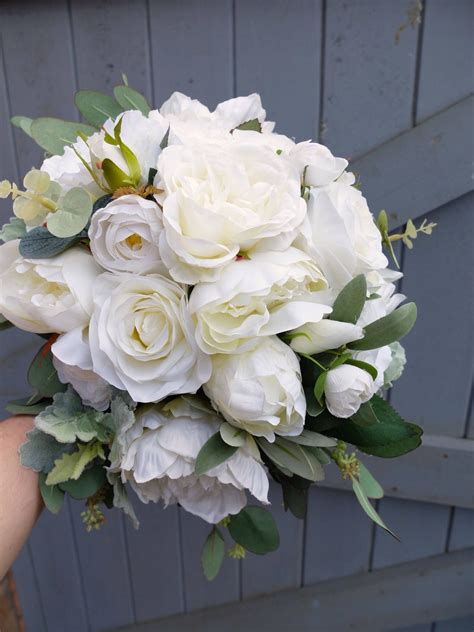 Ivory Peony And Rose Silk Wedding Bouquet Etsy Silk Flowers Wedding
