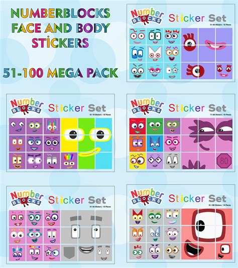 Numberblocks 51 100 Face And Body Stickers Waterproof Etsy Ireland