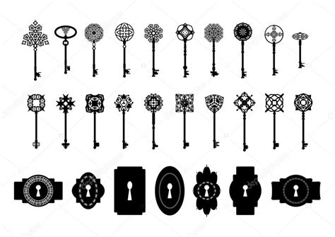 Vintage Silhouette Keys And Keyholes Collection — Stock Vector © Olga