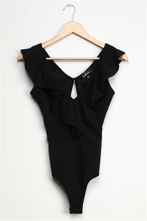 Sexy Black Bodysuit Backless Bodysuit Ruffled Bodysuit