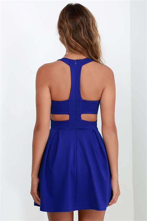 Cute Royal Blue Dress Skater Dress Backless Dress Cutout Dress 5400