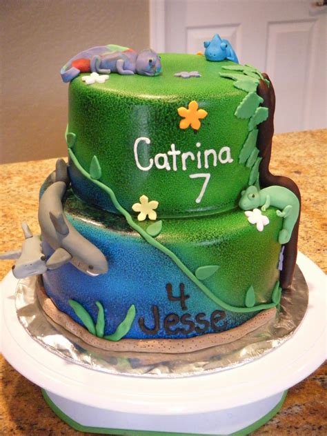 Party was held in a local park. Cassy's Cakes: Shark/Chameleon Cake