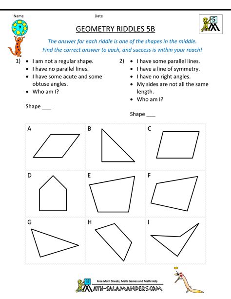5th Grade Geometry Riddles 5b 1000×1294 Pixels Math Geometry