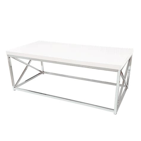 Contemporary Glossy White And Chrome Coffee Table All Out Event Rental