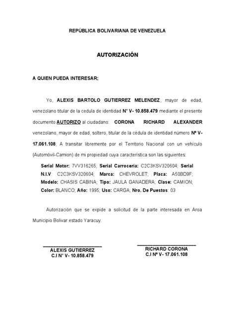 Autorizacion De Moto Pdf Industria Automotriz Vehículos De Ruedas