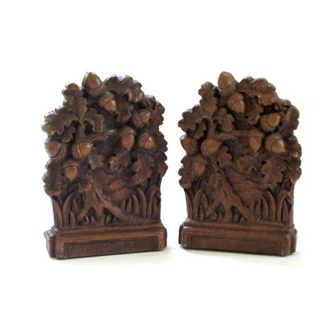 Vintage Syroco Wood Bookends Oak Tree And Acorns