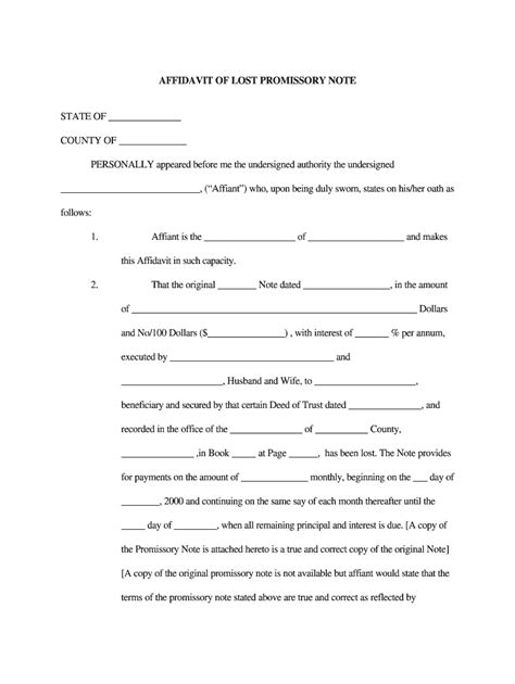 Affidavit Of Lost Note Form Fill Out And Sign Printable Pdf Template