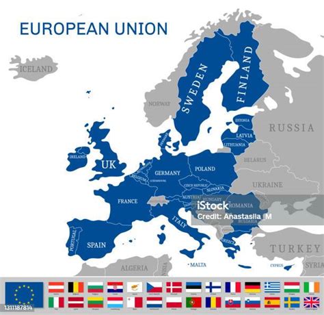 De Kaart Van De Europese Unie En Geplaatste Landvlaggen