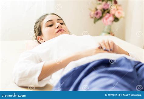 Beautiful Woman Lying On Spa Bed For Massage Stock Image Image Of Massage Health 107481443