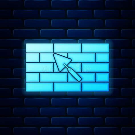 Glowing Neon Brick Wall With Trowel Icon Isolated On Brick Wall