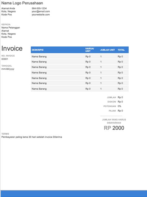 Contoh Invoice Tagihan Word Homecare