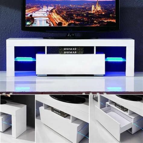 MODERN TV UNIT Cabinet White Stand High Gloss Doors With RGBW LED Lights Cm PicClick UK