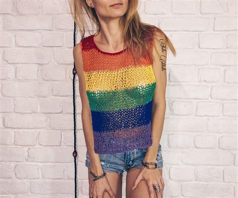 LGBT Unisex Rainbow Crop Top PDF Easy Knitting Pattern Gay Pride