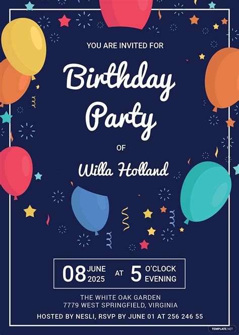elegant birthday party invitation template in illustrator publisher word psd pages outlook