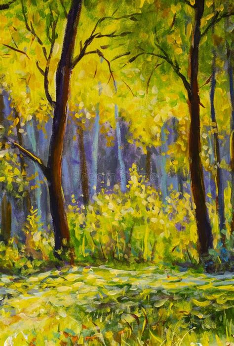 Oil Painting On Canvas Modern Impressionism Sunny Forest Landscape