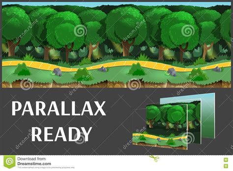 Illustration Of A Nature Landscape ,with Green Forest And Grass, Vector ...