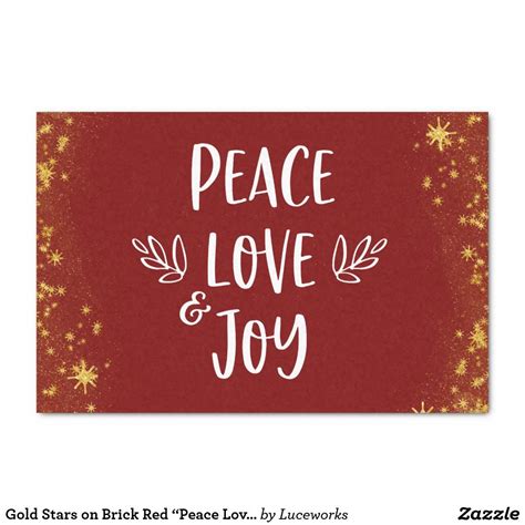 Gold Stars On Brick Red Peace Love Joy Christmas Tissue Paper