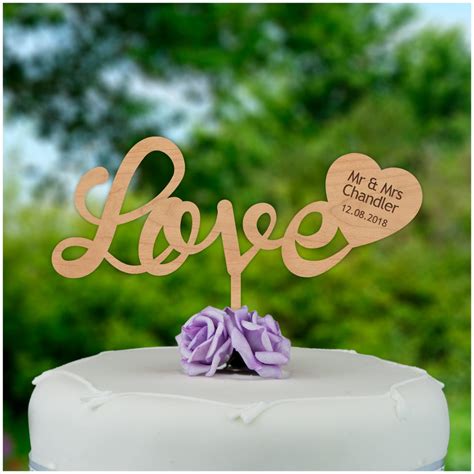Wooden Wedding Cake Topper Personalised Love Heart Wedding Cake Topper