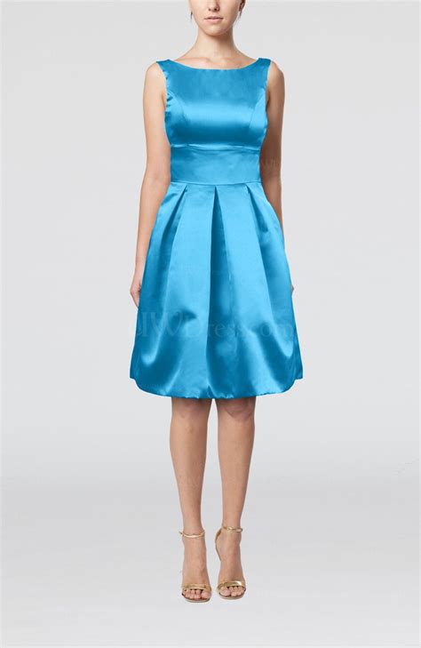 Turquoise Plain A Line Sleeveless Knee Length Sash Bridesmaid Dresses