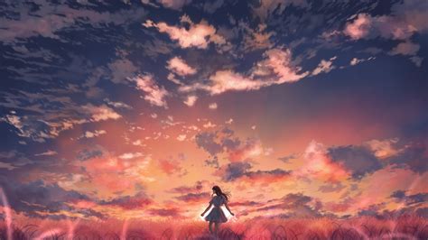 Download 3840x2160 Anime Sunset Anime Girl Orange Sky