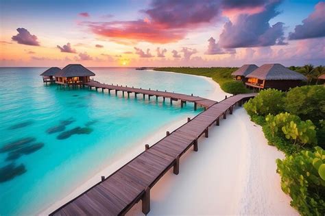 Premium Ai Image Amazing Sunset At Maldives Luxury Resort Villas