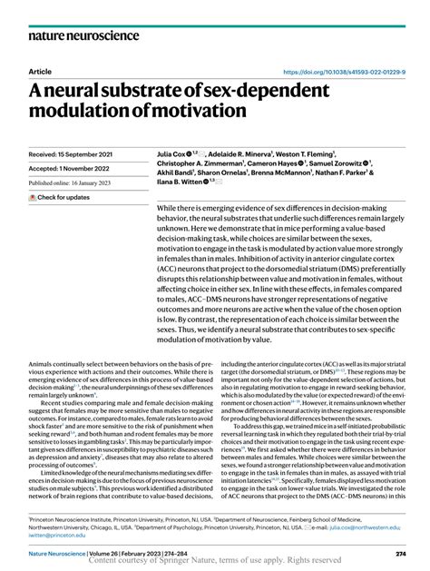 A Neural Substrate Of Sex Dependent Modulation Of Motivation Request Pdf