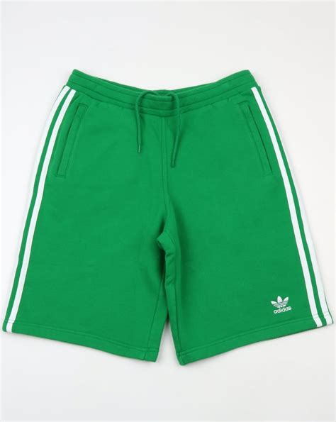 Adidas Originals Stripes Shorts Green Cotton Terry Toweling Sports Mens