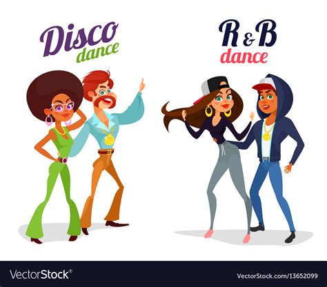 Two Cartoon Couples Dancing Dance In Disco Vector Image