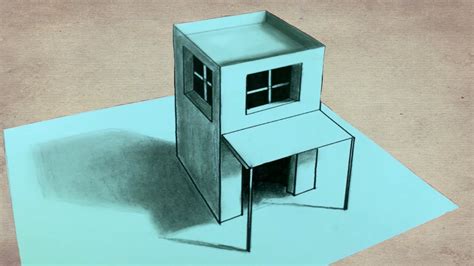 Comment dessiner une maison 3D dessin illusion réaliste Çocuk