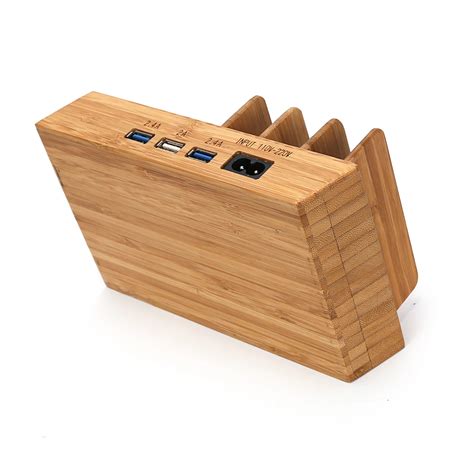 Bamboo 3 Usb Charging Station Dock With Qi Wireless Charger Fast 3 Port