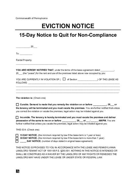 Fillable Online Free Pennsylvania Eviction Notice Forms Wordpdf