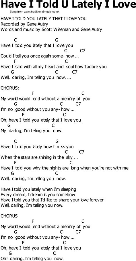 Old Country Song Lyrics With Chords Have I Told U Lately I Love