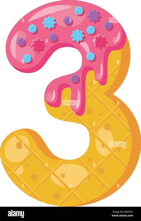 Donut Cartoon Three Number Vector Illustration Biscuit Font Style