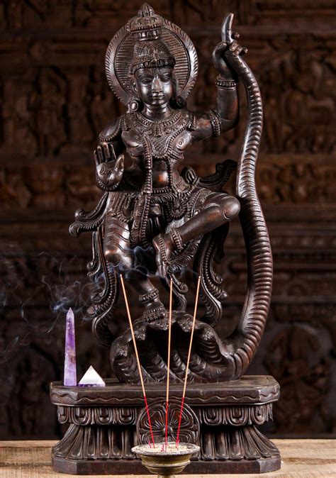 Sold Wood Krishna Dancing On Serpent Kaliya 30 99w11l Hindu Gods