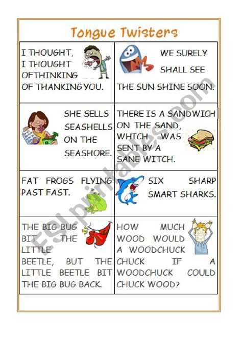 Printable List Of Tongue Twisters For Kids