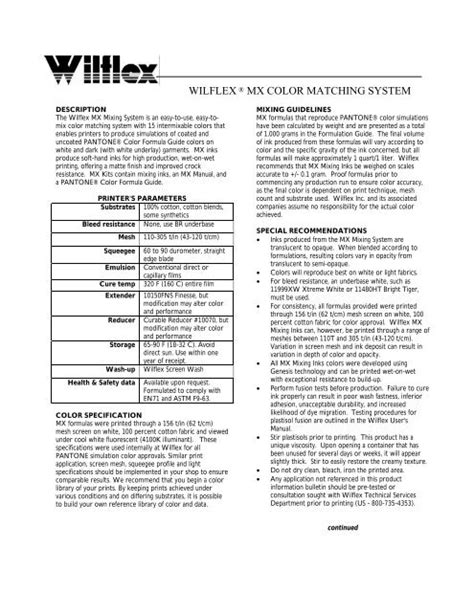 Wilflex ® Mx Color Matching System Kit Siebdruck