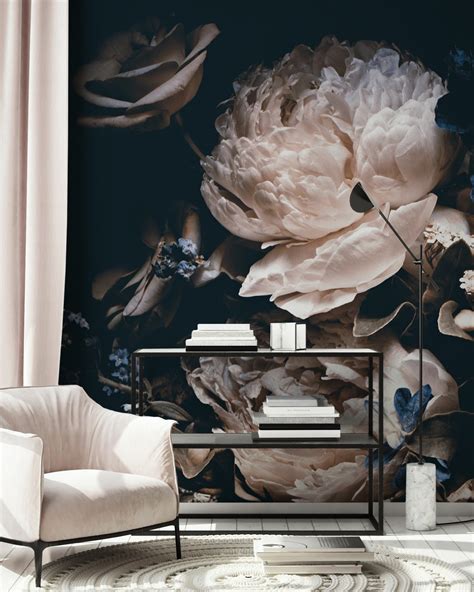 Dark Floral Peony Bouquet Wallpaper Mural Wallpaper Wallmur