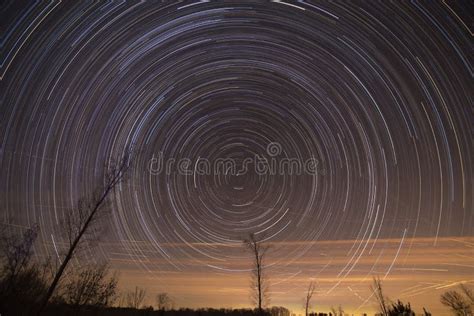 Cumulative Time Lapse Of Star Trails In Night Sky Stock Photo Image