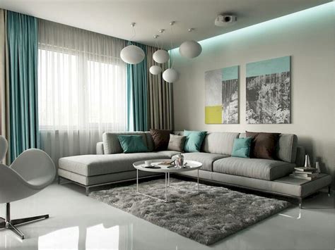 Minimalist Grey And Turquoise Living Room With Best Design Interior