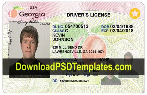 Georgia Drivers License Editable Psd Template Download Drivers